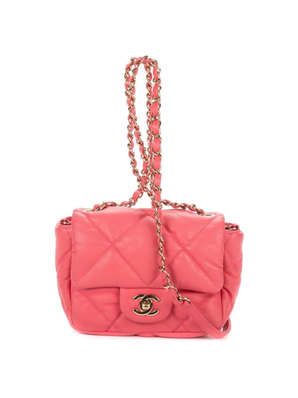 Chanel Mini Classic Chain Crossbody Flap Bag Pink Quilted Lambskin Leather
